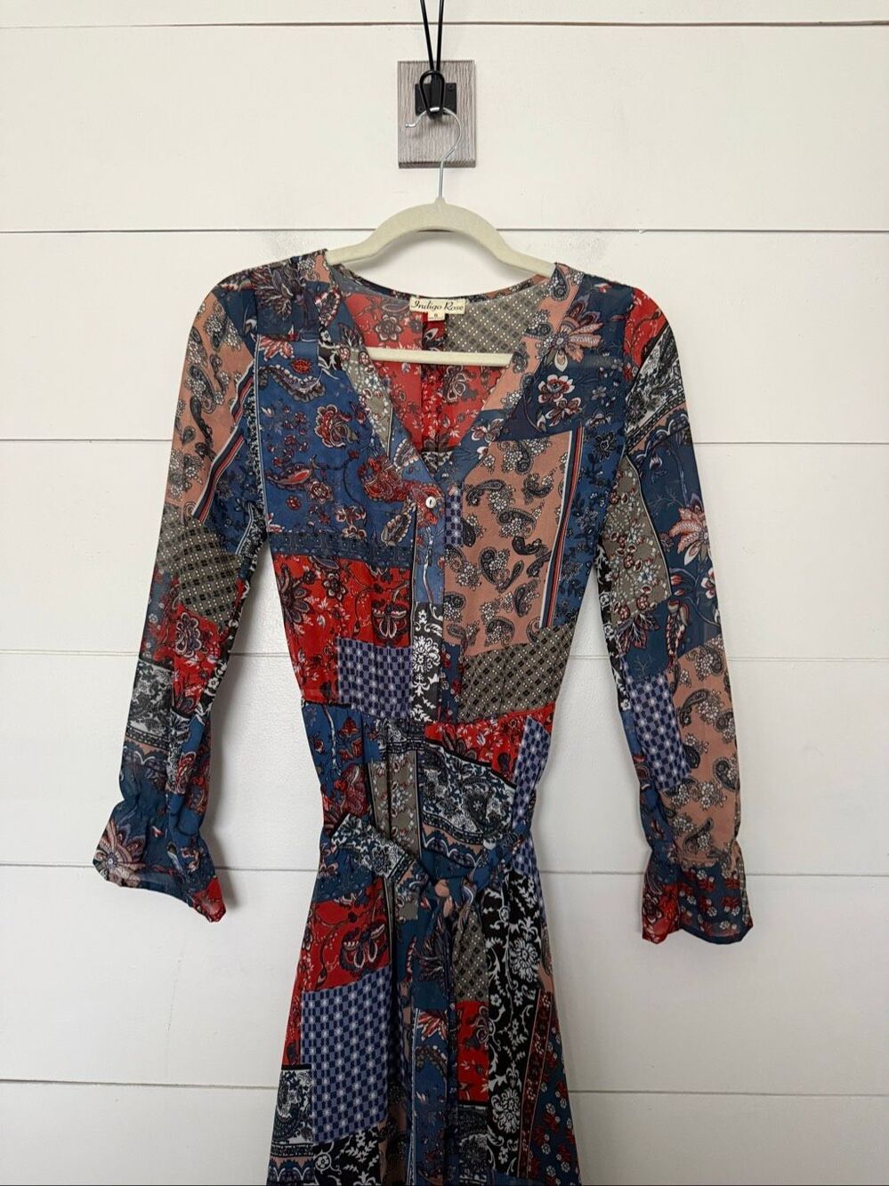 Indigo Rose Women’s Small Patchwork Dress Boho Midi Cottagecore
